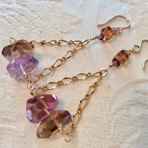 Amethyst Earrings with Swarovski Crystals, Gold